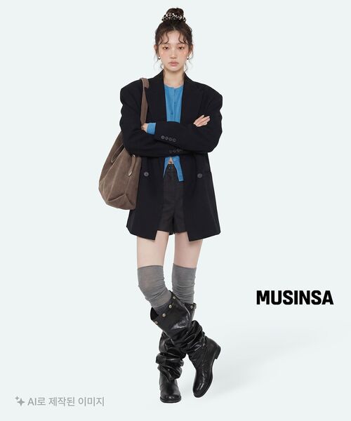 MUSINSA STANDARD WOMAN（ムシンサスタンダードウーマン）の「ウィメンズダブルブレストロングブレザー[ブラック]（テーラードジャケット・レディース・その他・SMALL/MEDIUM/LARGE/X-SMALL）」の6枚目の写真