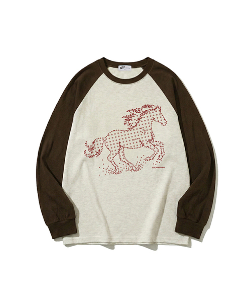 ESCAPEFROM（エスケープフロム）の「スターホースプリントロングスリーブ [6色]（Tシャツ/カットソー・レディース・ブラック/ブラウン/ピンク/ホワイト/ネイビー/グレー・SMALL/MEDIUM/LARGE）」の4枚目の写真