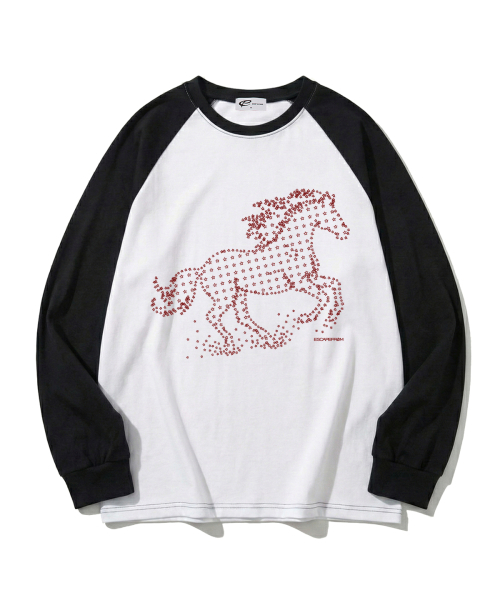 ESCAPEFROM（エスケープフロム）の「スターホースプリントロングスリーブ [6色]（Tシャツ/カットソー・レディース・ブラック/ブラウン/ピンク/ホワイト/ネイビー/グレー・SMALL/MEDIUM/LARGE）」の10枚目の写真