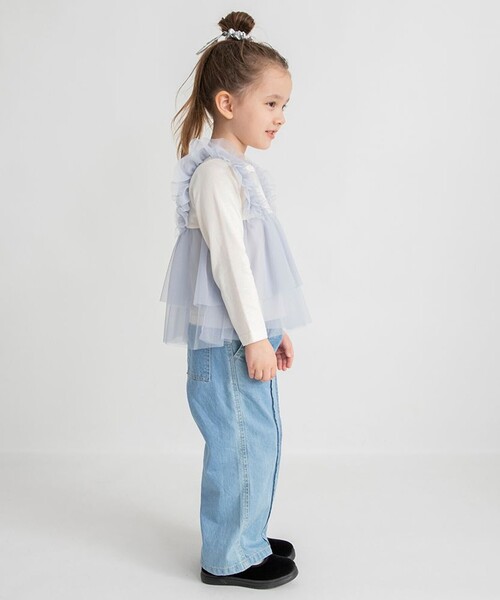 BRANSHES（ブランシェス）の「チュールレイヤード風長袖Tシャツ（Tシャツ/カットソー・キッズ・サックスブルー/グレー・100/110/120/90/80/130/140/150）」の5枚目の写真
