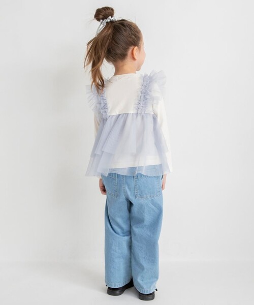 BRANSHES（ブランシェス）の「チュールレイヤード風長袖Tシャツ（Tシャツ/カットソー・キッズ・サックスブルー/グレー・100/110/120/90/80/130/140/150）」の6枚目の写真