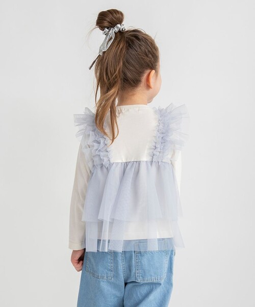 BRANSHES（ブランシェス）の「チュールレイヤード風長袖Tシャツ（Tシャツ/カットソー・キッズ・サックスブルー/グレー・100/110/120/90/80/130/140/150）」の7枚目の写真