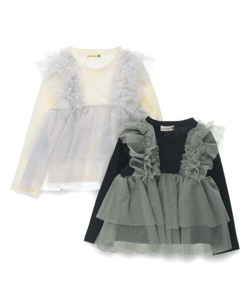 BRANSHES（ブランシェス）の「チュールレイヤード風長袖Tシャツ（Tシャツ/カットソー・キッズ・サックスブルー/グレー・100/110/120/90/80/130/140/150）」の9枚目の写真