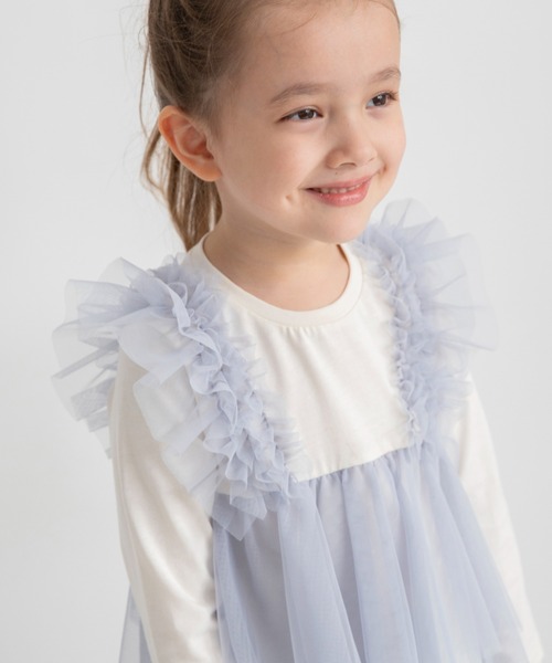 BRANSHES（ブランシェス）の「チュールレイヤード風長袖Tシャツ（Tシャツ/カットソー・キッズ・サックスブルー/グレー・100/110/120/90/80/130/140/150）」の13枚目の写真