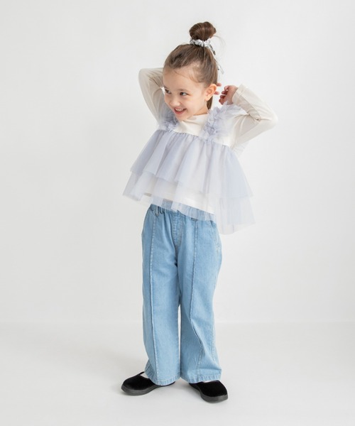 BRANSHES（ブランシェス）の「チュールレイヤード風長袖Tシャツ（Tシャツ/カットソー・キッズ・サックスブルー/グレー・100/110/120/90/80/130/140/150）」の10枚目の写真