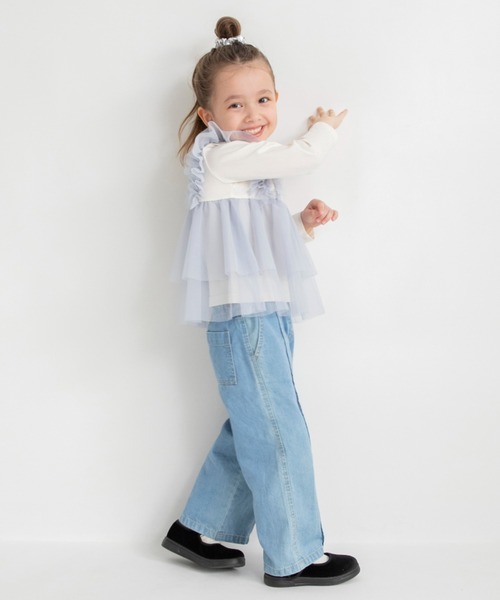 BRANSHES（ブランシェス）の「チュールレイヤード風長袖Tシャツ（Tシャツ/カットソー・キッズ・サックスブルー/グレー・100/110/120/90/80/130/140/150）」の11枚目の写真