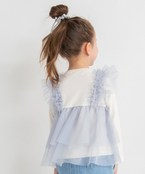 BRANSHES（ブランシェス）の「チュールレイヤード風長袖Tシャツ（Tシャツ/カットソー・キッズ・サックスブルー/グレー・100/110/120/90/80/130/140/150）」の12枚目の写真