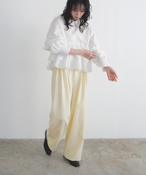 LIAN（リアン）の「メニータックカラーパンツ（スラックス・レディース・ブラック/ピンク/ブラウン/イエロー・FREE）」の5枚目の写真