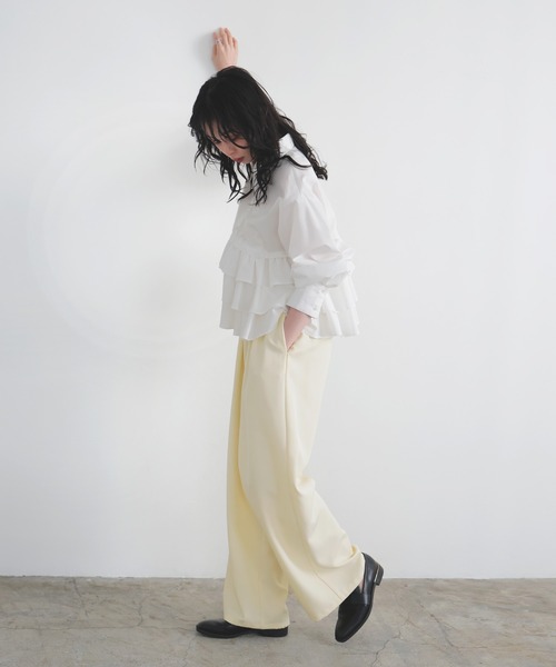 LIAN（リアン）の「メニータックカラーパンツ（スラックス・レディース・ブラック/ピンク/ブラウン/イエロー・FREE）」の6枚目の写真