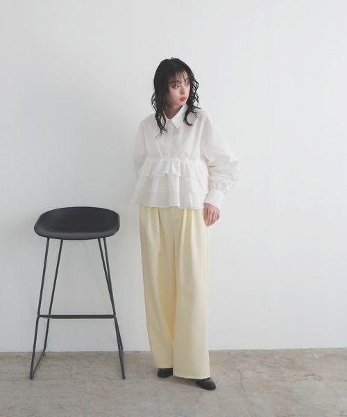 LIAN（リアン）の「メニータックカラーパンツ（スラックス・レディース・ブラック/ピンク/ブラウン/イエロー・FREE）」の9枚目の写真