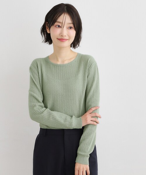 LAURA ASHLEY(ローラアシュレイ)の「【洗える/透かし編み】スカラッププルオーバーニット(ニット/セーター・レディース・オフホワイト/ライトグレー系9/ネイビー・38/40)」の2枚目の写真