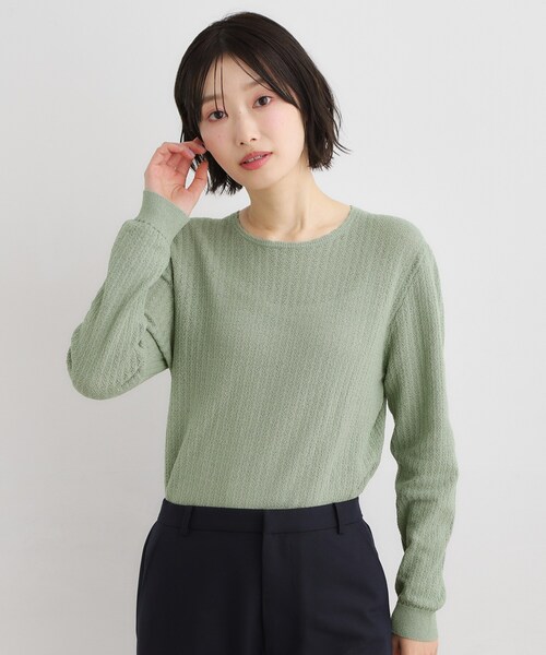LAURA ASHLEY(ローラアシュレイ)の「【洗える/透かし編み】スカラッププルオーバーニット(ニット/セーター・レディース・オフホワイト/ライトグレー系9/ネイビー・38/40)」の8枚目の写真