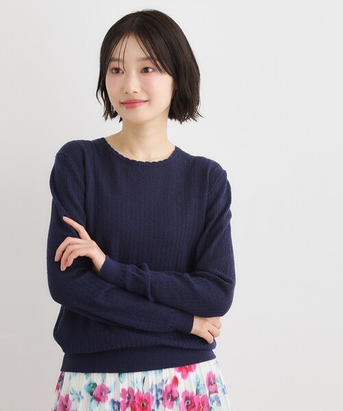 LAURA ASHLEY(ローラアシュレイ)の「【洗える/透かし編み】スカラッププルオーバーニット(ニット/セーター・レディース・オフホワイト/ライトグレー系9/ネイビー・38/40)」の12枚目の写真
