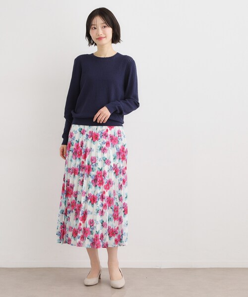 LAURA ASHLEY(ローラアシュレイ)の「【洗える/透かし編み】スカラッププルオーバーニット(ニット/セーター・レディース・オフホワイト/ライトグレー系9/ネイビー・38/40)」の14枚目の写真