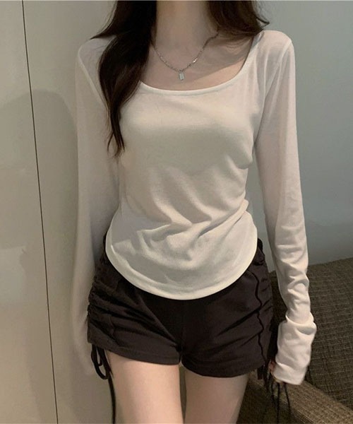 gossip！ロサンゼルス（ゴシップロサンゼルス）の「ロングスリーブプレーンＴシャツ（Tシャツ/カットソー・レディース・チャコールグレー/ホワイト/ブラック・S）」の2枚目の写真