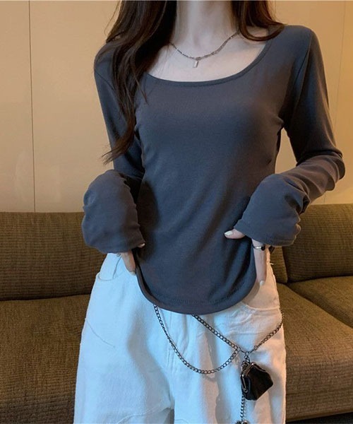 gossip！ロサンゼルス（ゴシップロサンゼルス）の「ロングスリーブプレーンＴシャツ（Tシャツ/カットソー・レディース・チャコールグレー/ホワイト/ブラック・S）」の8枚目の写真