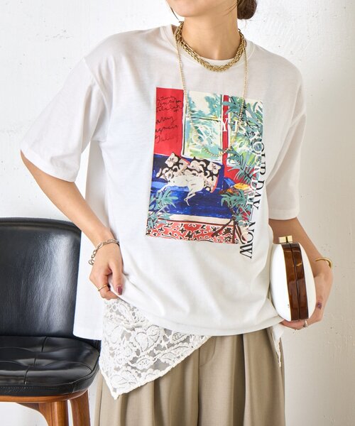 Jena espace merveilleux(ジェナ エスパスメルヴェイユ)の「【着るだけ主役】アートプリントスリットT(Tシャツ/カットソー・レディース・オフホワイト/グレー・FREE)」の9枚目の写真