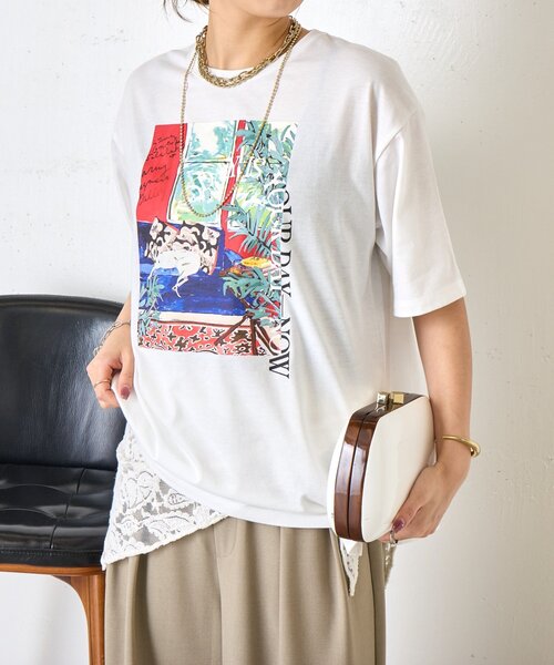 Jena espace merveilleux(ジェナ エスパスメルヴェイユ)の「【着るだけ主役】アートプリントスリットT(Tシャツ/カットソー・レディース・オフホワイト/グレー・FREE)」の10枚目の写真