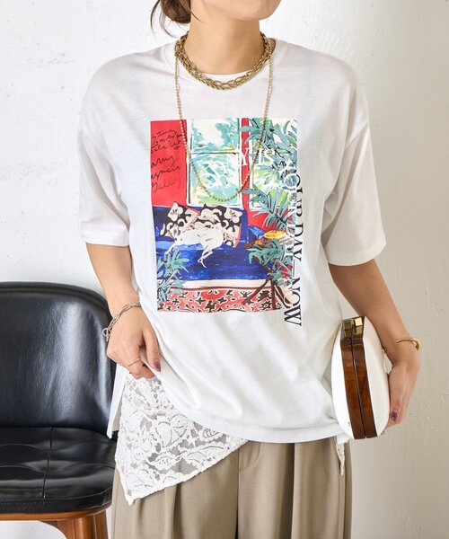 Jena espace merveilleux(ジェナ エスパスメルヴェイユ)の「【着るだけ主役】アートプリントスリットT(Tシャツ/カットソー・レディース・オフホワイト/グレー・FREE)」の12枚目の写真