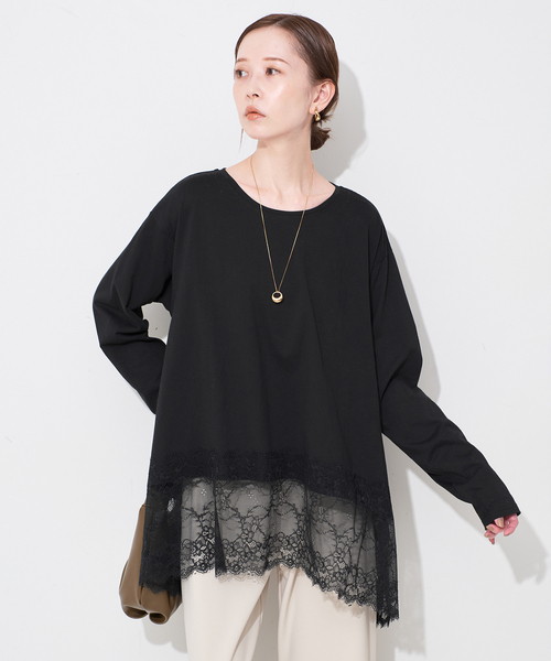 SLOBE IENA(スローブイエナ)の「《追加5》レースコンビカットソー(Tシャツ/カットソー・レディース・ブラック/ホワイト・FREE)」の3枚目の写真