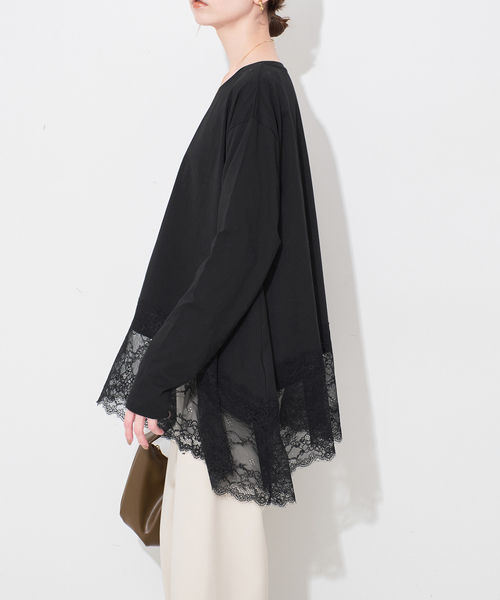 SLOBE IENA(スローブイエナ)の「《追加5》レースコンビカットソー(Tシャツ/カットソー・レディース・ブラック/ホワイト・FREE)」の5枚目の写真