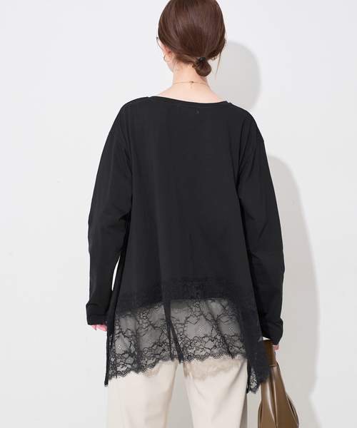 SLOBE IENA(スローブイエナ)の「《追加5》レースコンビカットソー(Tシャツ/カットソー・レディース・ブラック/ホワイト・FREE)」の6枚目の写真