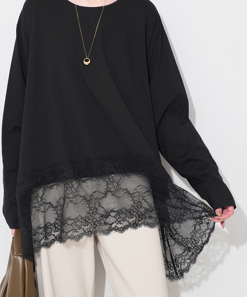 SLOBE IENA(スローブイエナ)の「《追加5》レースコンビカットソー(Tシャツ/カットソー・レディース・ブラック/ホワイト・FREE)」の7枚目の写真