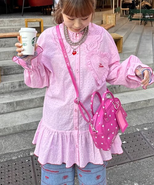 HELLO.SANFRANCISCO（ハローサンフランシスコ）の「【HELLO.SANFRANCISCO】フリルレースチュニックブラウス（シャツ/ブラウス・レディース・ピンク/ホワイト/サックスブルー・ONE SIZE）」の3枚目の写真