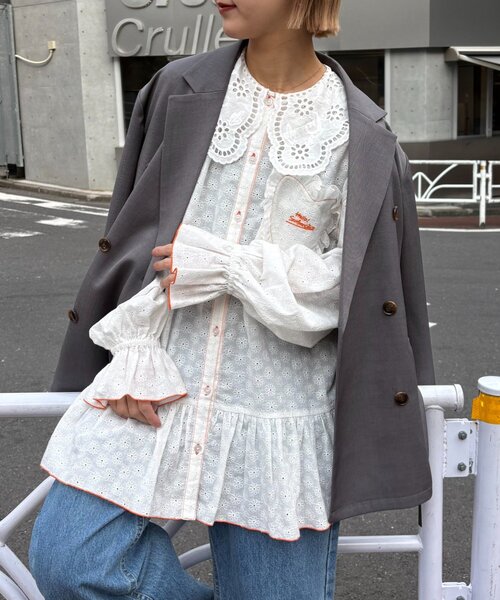 HELLO.SANFRANCISCO（ハローサンフランシスコ）の「【HELLO.SANFRANCISCO】フリルレースチュニックブラウス（シャツ/ブラウス・レディース・ピンク/ホワイト/サックスブルー・ONE SIZE）」の6枚目の写真