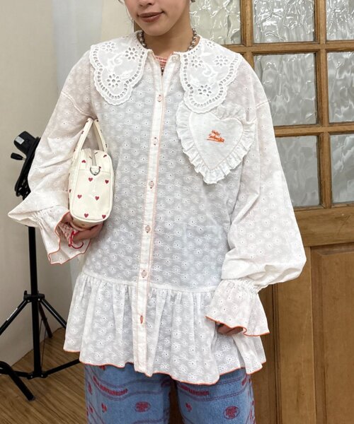 HELLO.SANFRANCISCO（ハローサンフランシスコ）の「【HELLO.SANFRANCISCO】フリルレースチュニックブラウス（シャツ/ブラウス・レディース・ピンク/ホワイト/サックスブルー・ONE SIZE）」の8枚目の写真