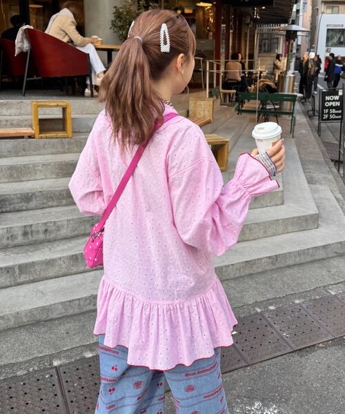 HELLO.SANFRANCISCO（ハローサンフランシスコ）の「【HELLO.SANFRANCISCO】フリルレースチュニックブラウス（シャツ/ブラウス・レディース・ピンク/ホワイト/サックスブルー・ONE SIZE）」の14枚目の写真