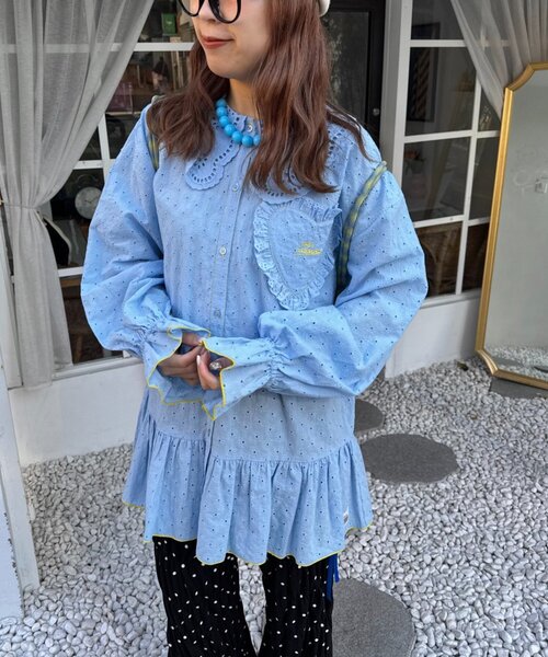 HELLO.SANFRANCISCO（ハローサンフランシスコ）の「【HELLO.SANFRANCISCO】フリルレースチュニックブラウス（シャツ/ブラウス・レディース・ピンク/ホワイト/サックスブルー・ONE SIZE）」の4枚目の写真