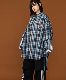【UNISEX】CHECK LINE OVER SHIRTS with BADGE/チェックラインオーバーシャツ缶バッジ付