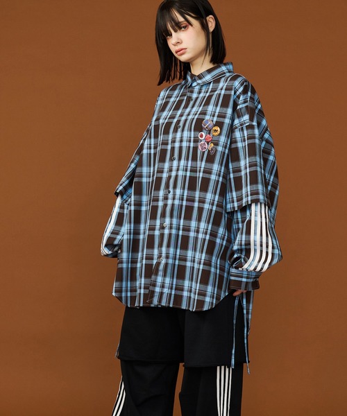 UNISEX】CHECK LINE OVER SHIRTS with BADGE/チェックラインオーバー