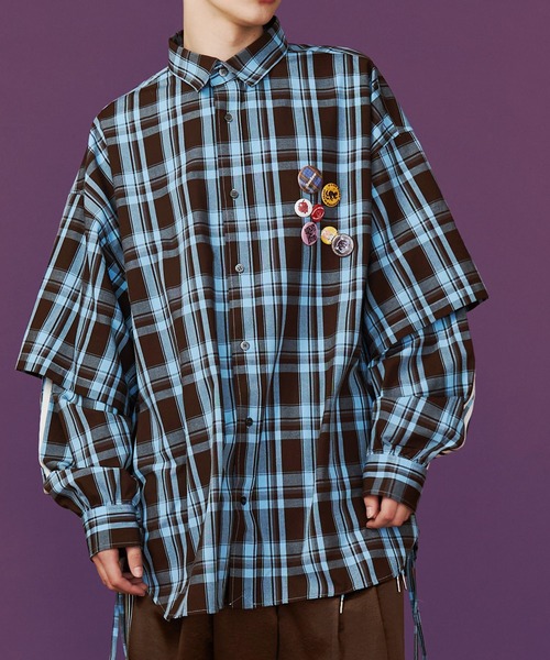 SeeSew(シーソー)の「【UNISEX】CHECK LINE OVER SHIRTS with BADGE/チェックラインオーバーシャツ缶バッジ付(シャツ/ブラウス・メンズ・ネイビー/ブラウン・M/L)」の18枚目の写真