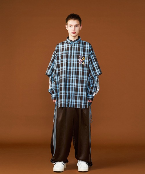 SeeSew(シーソー)の「【UNISEX】CHECK LINE OVER SHIRTS with BADGE/チェックラインオーバーシャツ缶バッジ付(シャツ/ブラウス・メンズ・ネイビー/ブラウン・M/L)」の22枚目の写真