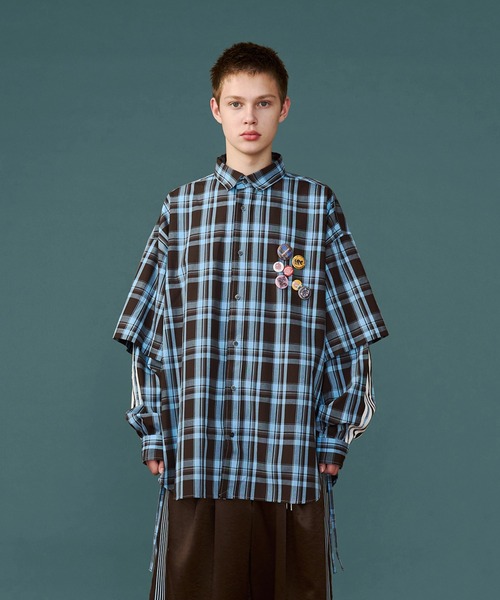 SeeSew(シーソー)の「【UNISEX】CHECK LINE OVER SHIRTS with BADGE/チェックラインオーバーシャツ缶バッジ付(シャツ/ブラウス・メンズ・ネイビー/ブラウン・M/L)」の20枚目の写真