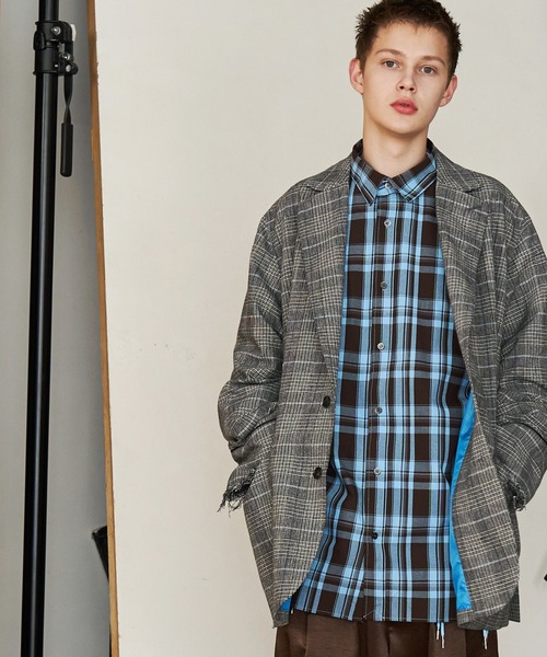 SeeSew(シーソー)の「【UNISEX】CHECK LINE OVER SHIRTS with BADGE/チェックラインオーバーシャツ缶バッジ付(シャツ/ブラウス・メンズ・ネイビー/ブラウン・M/L)」の16枚目の写真