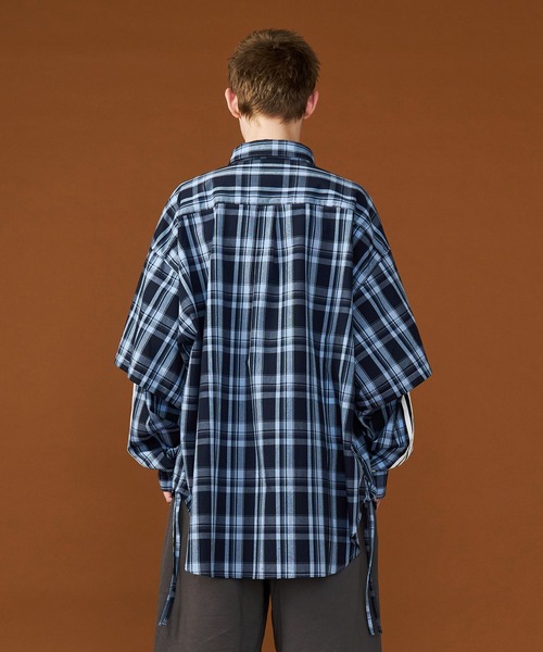 SeeSew(シーソー)の「【UNISEX】CHECK LINE OVER SHIRTS with BADGE/チェックラインオーバーシャツ缶バッジ付(シャツ/ブラウス・メンズ・ネイビー/ブラウン・M/L)」の12枚目の写真