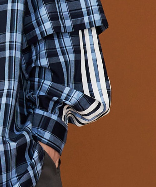 SeeSew(シーソー)の「【UNISEX】CHECK LINE OVER SHIRTS with BADGE/チェックラインオーバーシャツ缶バッジ付(シャツ/ブラウス・メンズ・ネイビー/ブラウン・M/L)」の7枚目の写真
