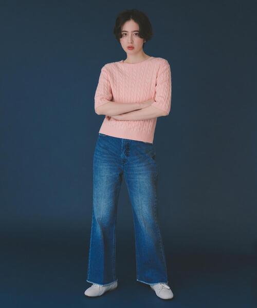 THE SHOP TK (ザ ショップ ティーケー )の「【POLO BCS 別注】5分袖ケーブルニット(ニット/セーター・レディース・ベビーピンク/ネイビー/ライトブルー・12/13)」の9枚目の写真