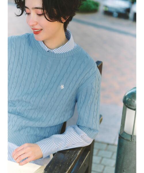 THE SHOP TK (ザ ショップ ティーケー )の「【POLO BCS 別注】5分袖ケーブルニット(ニット/セーター・レディース・ベビーピンク/ネイビー/ライトブルー・12/13)」の7枚目の写真