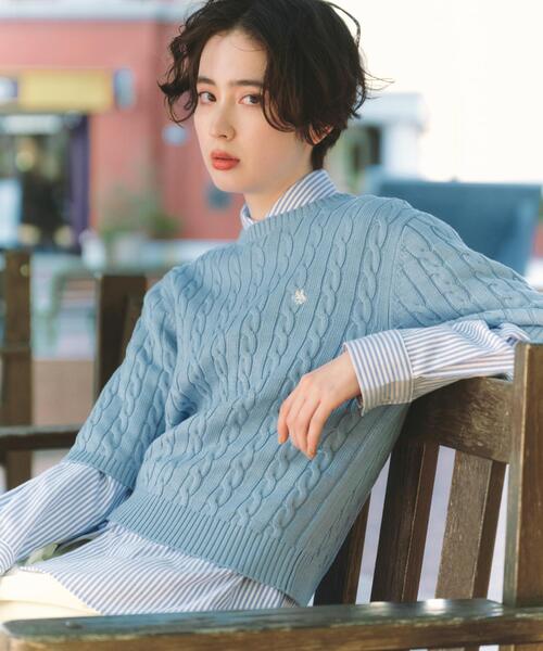 THE SHOP TK (ザ ショップ ティーケー )の「【POLO BCS 別注】5分袖ケーブルニット(ニット/セーター・レディース・ベビーピンク/ネイビー/ライトブルー・12/13)」の6枚目の写真