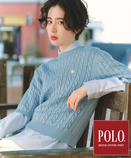THE SHOP TK (ザ ショップ ティーケー )の「【POLO BCS 別注】5分袖ケーブルニット(ニット/セーター・レディース・ベビーピンク/ネイビー/ライトブルー・12/13)」の1枚目の写真