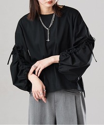 異素材切替シャーリング袖デザイン長袖Ｔシャツ　［Soiunique］