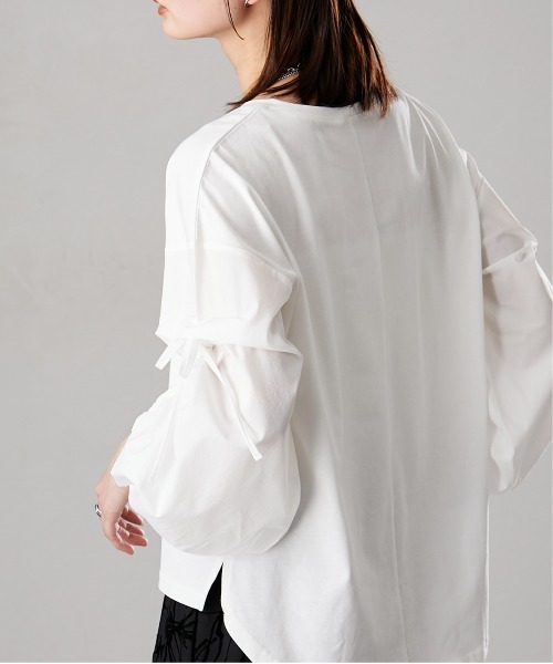 Soiunique（スワユニーク）の「異素材切替シャーリング袖デザイン長袖Ｔシャツ　［Soiunique］（Tシャツ/カットソー・レディース・オフホワイト/ブラック・L/M）」の14枚目の写真