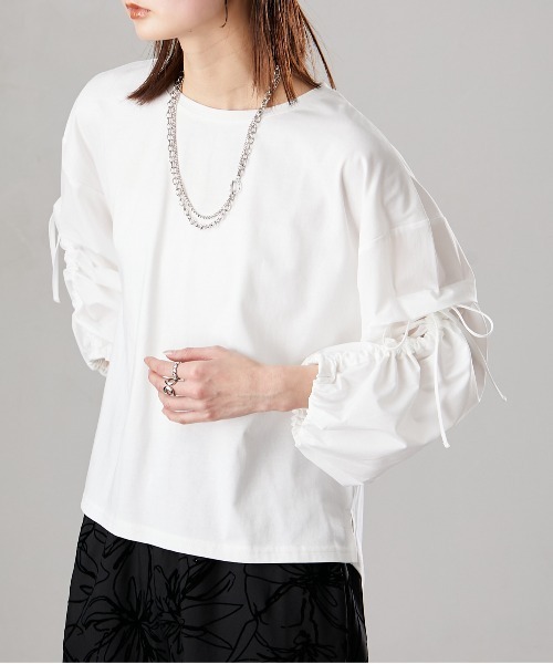 Soiunique（スワユニーク）の「異素材切替シャーリング袖デザイン長袖Ｔシャツ　［Soiunique］（Tシャツ/カットソー・レディース・オフホワイト/ブラック・L/M）」の17枚目の写真