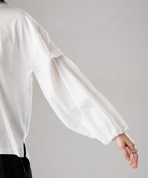 Soiunique（スワユニーク）の「異素材切替シャーリング袖デザイン長袖Ｔシャツ　［Soiunique］（Tシャツ/カットソー・レディース・オフホワイト/ブラック・L/M）」の22枚目の写真