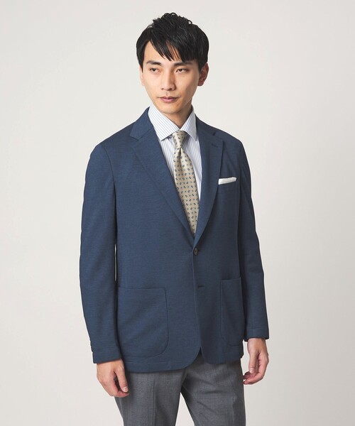 green label relaxing（グリーンレーベルリラクシング）の「ポリエステル ジャージ カノコ 2B ジャケット -ウォッシャブル・ストレッチ・吸水速乾-（テーラードジャケット・メンズ・ネイビー/ロイヤルブルー/グレー/ブラック・XL/L/M/S）」の3枚目の写真