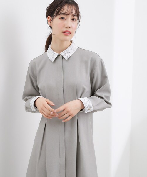 grove(グローブ)の「晴れの日にも映える、品よく華やかなシャツワンピース(ワンピース・レディース・ネイビー/グレー/ブラック・05/04/03/02/01)」の1枚目の写真